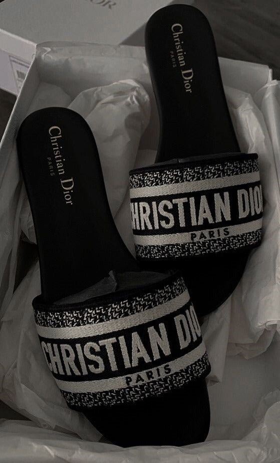 Christian Dior Paris Embroidered Slide Sandal Black